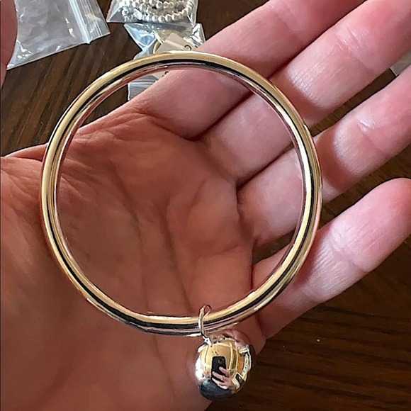 STERLING SILVER CHARM BALL BANGLE BRACELET - Picture 9 of 15